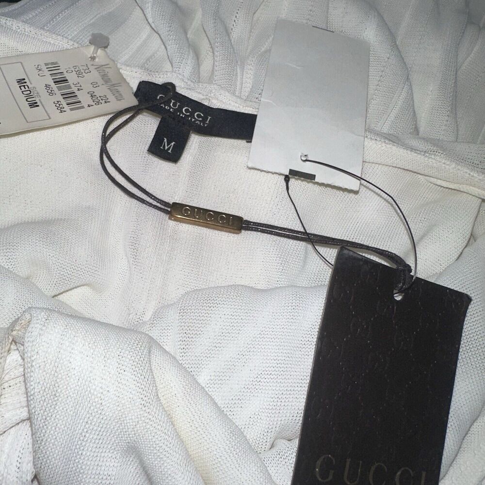 NWT Authentic GUCCI Ivory Pleated Halter V-Neck Stretch Dress Size Medium - Picture 9 of 12